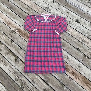 Adorable Vintage Lanz of Salzburg Plaid Eyelet Ruffle Cotton Nightgown Small XS